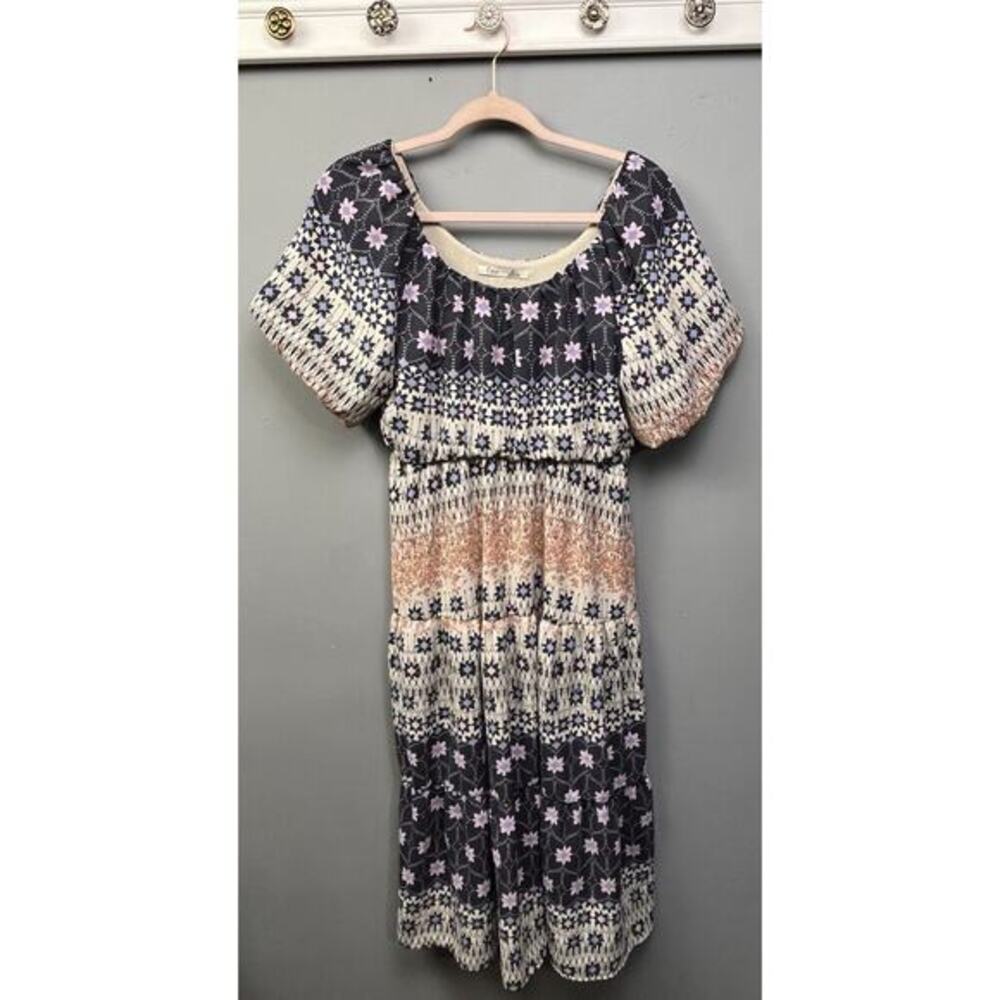 Dex Midi‎ Dress Womens Size small Tiered Lined Scoop neck Elastic Waist Prairie